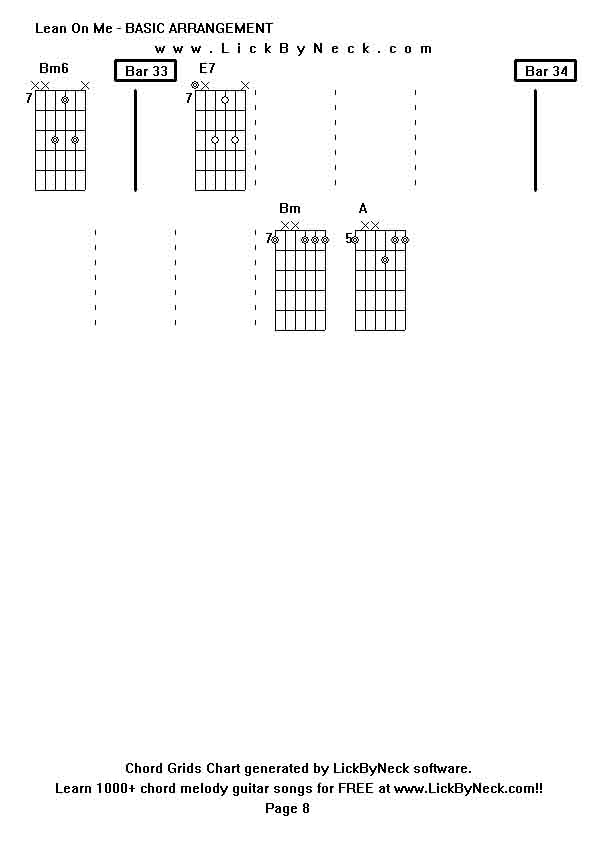 Chord Grids Chart of chord melody fingerstyle guitar song-Lean On Me - BASIC ARRANGEMENT,generated by LickByNeck software.